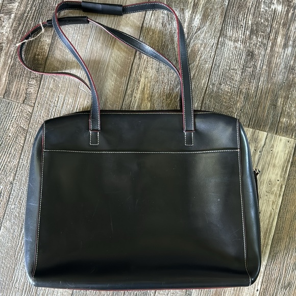 LODIS BEAUTIFUL LEATHER BLACK WITH RED TRIM LAPTOP BRIEFCASE - Picture 6 of 15